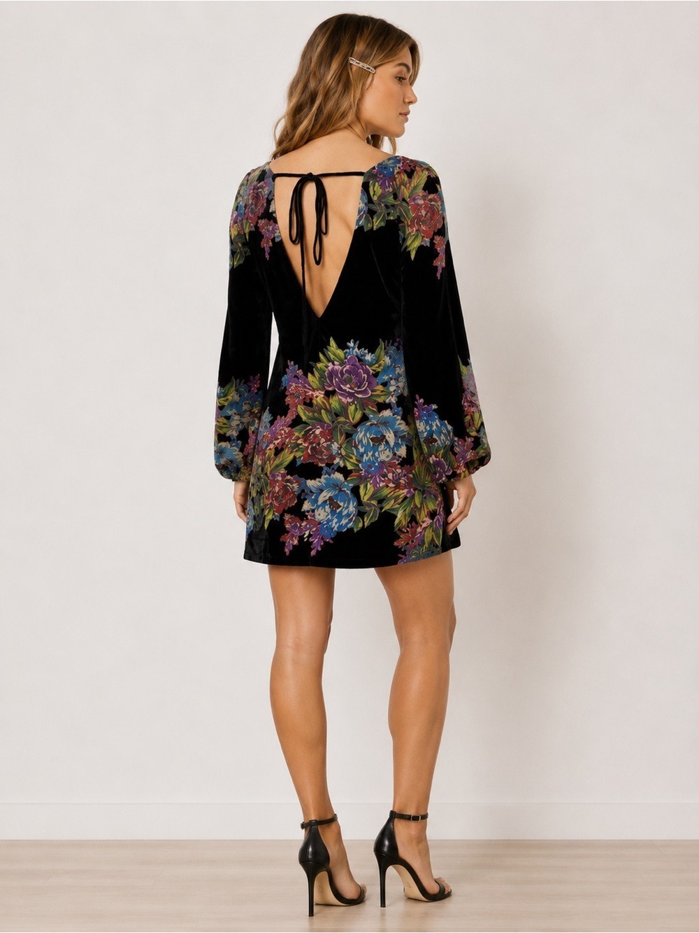 Free People Misha Burnout Velvet Mini Dress in black. SP - Picture 2 of 4